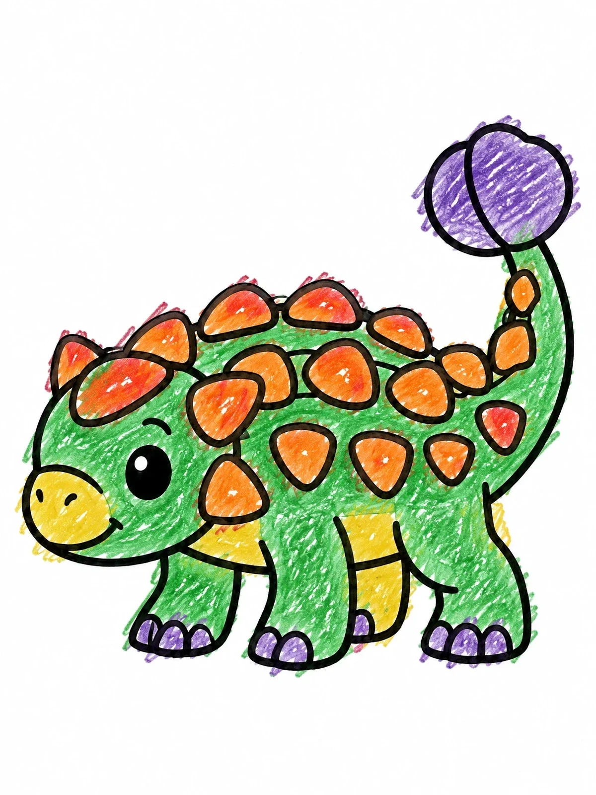 Colored example of the Cute Cartoon Ankylosaurus coloring page