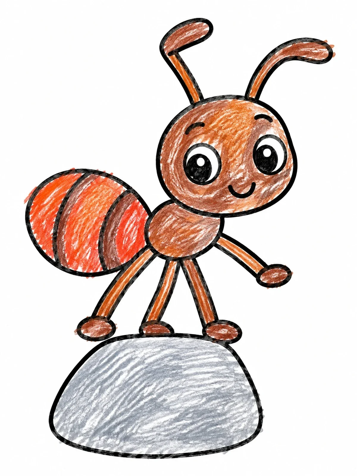 Colored example of the Cute Cartoon Ant On A Rock coloring page