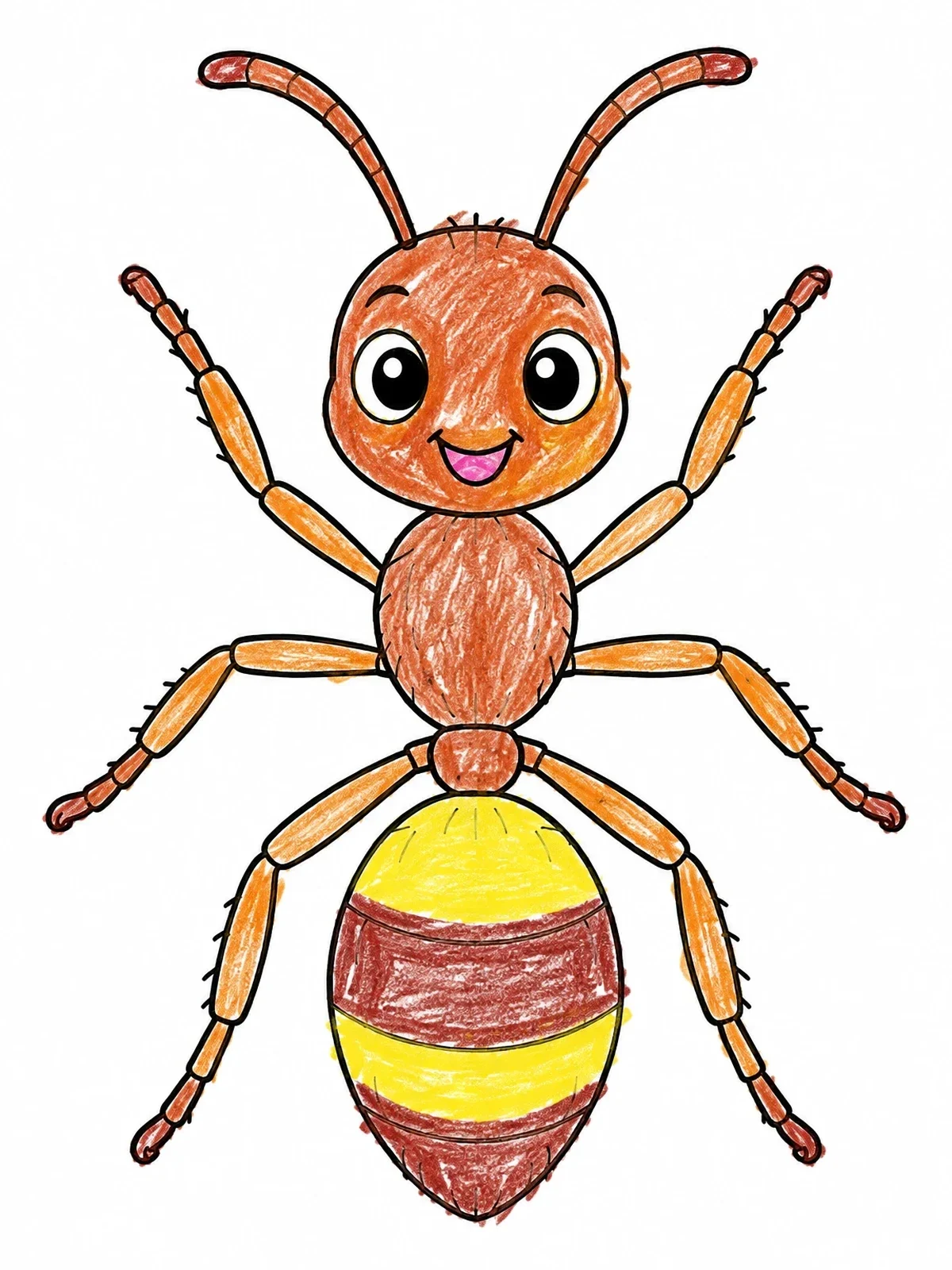 Colored example of the Cute Cartoon Ant From Above coloring page