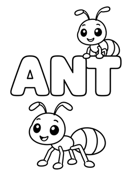 Free printable Cute Cartoon Ants With Ant Letters coloring page