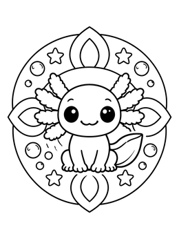 Free printable Cute Cartoon Axolotl With Stars coloring page