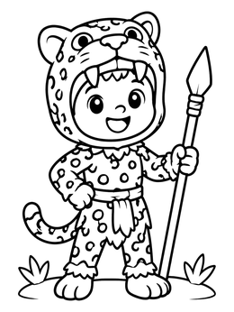 Free printable Cute Cartoon Aztec Jaguar Warrior coloring page