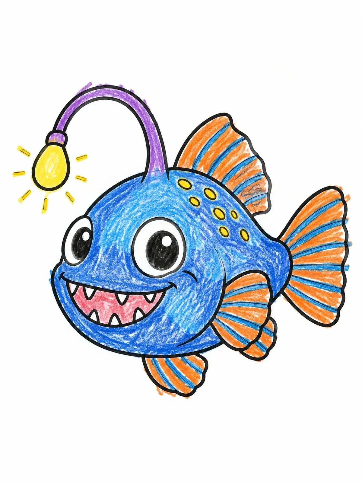 Colored example of the Cute Cartoon Baby Anglerfish coloring page