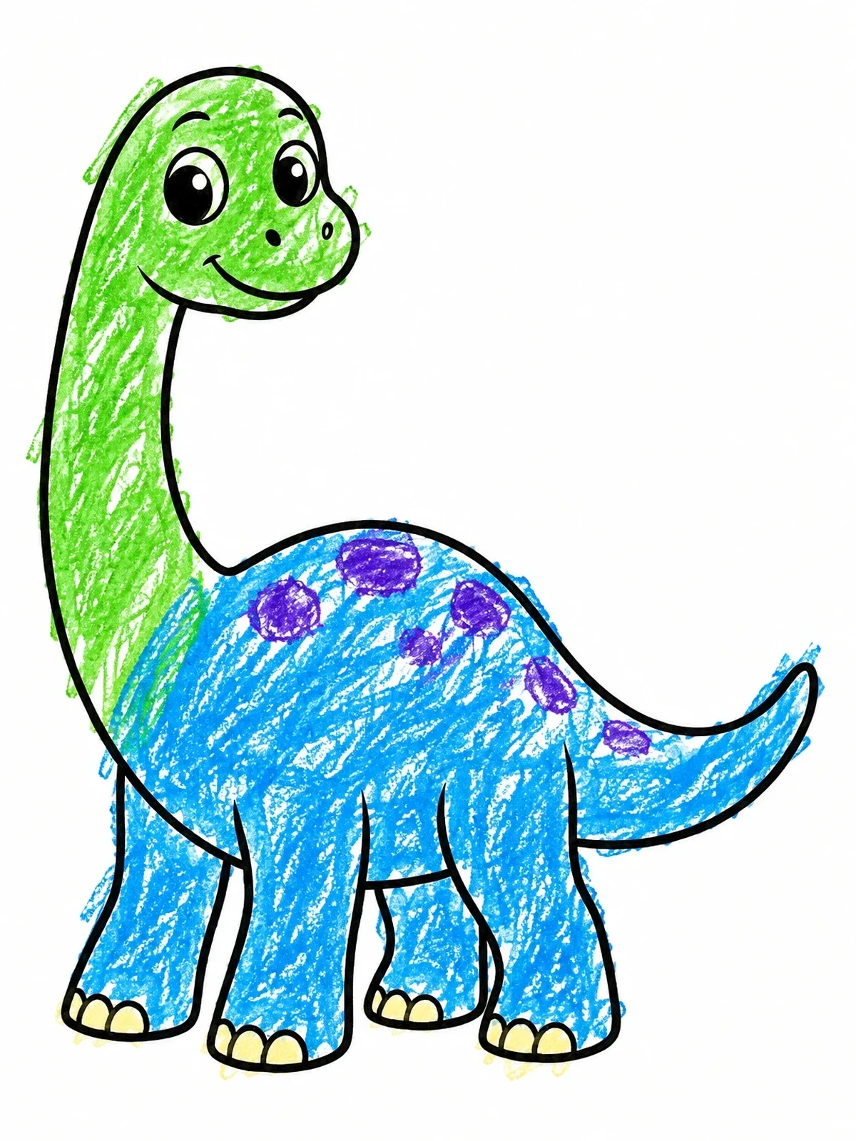 Colored example of the Cute Cartoon Baby Brontosaurus coloring page