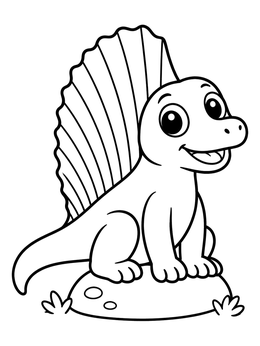 Free printable Cute Cartoon Dimetrodon On A Rock coloring page