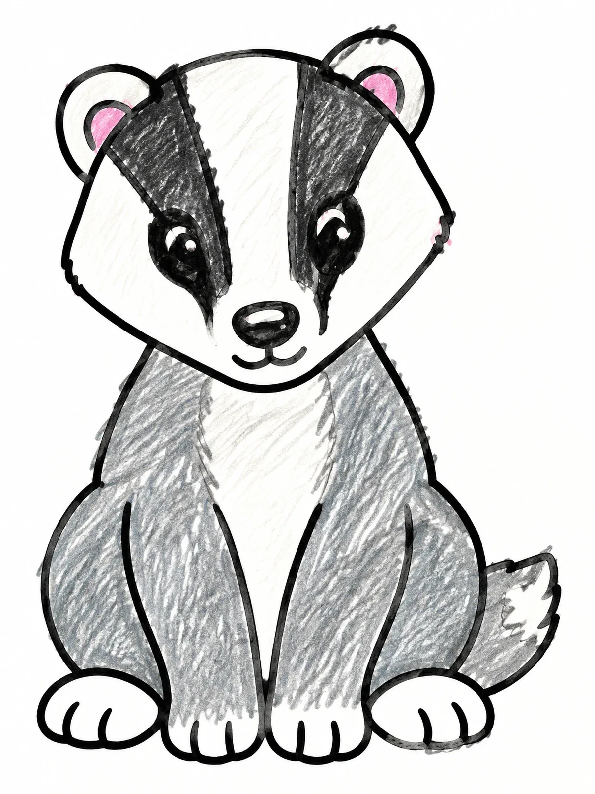 Colored example of the Cute Cartoon Badger Sitting coloring page