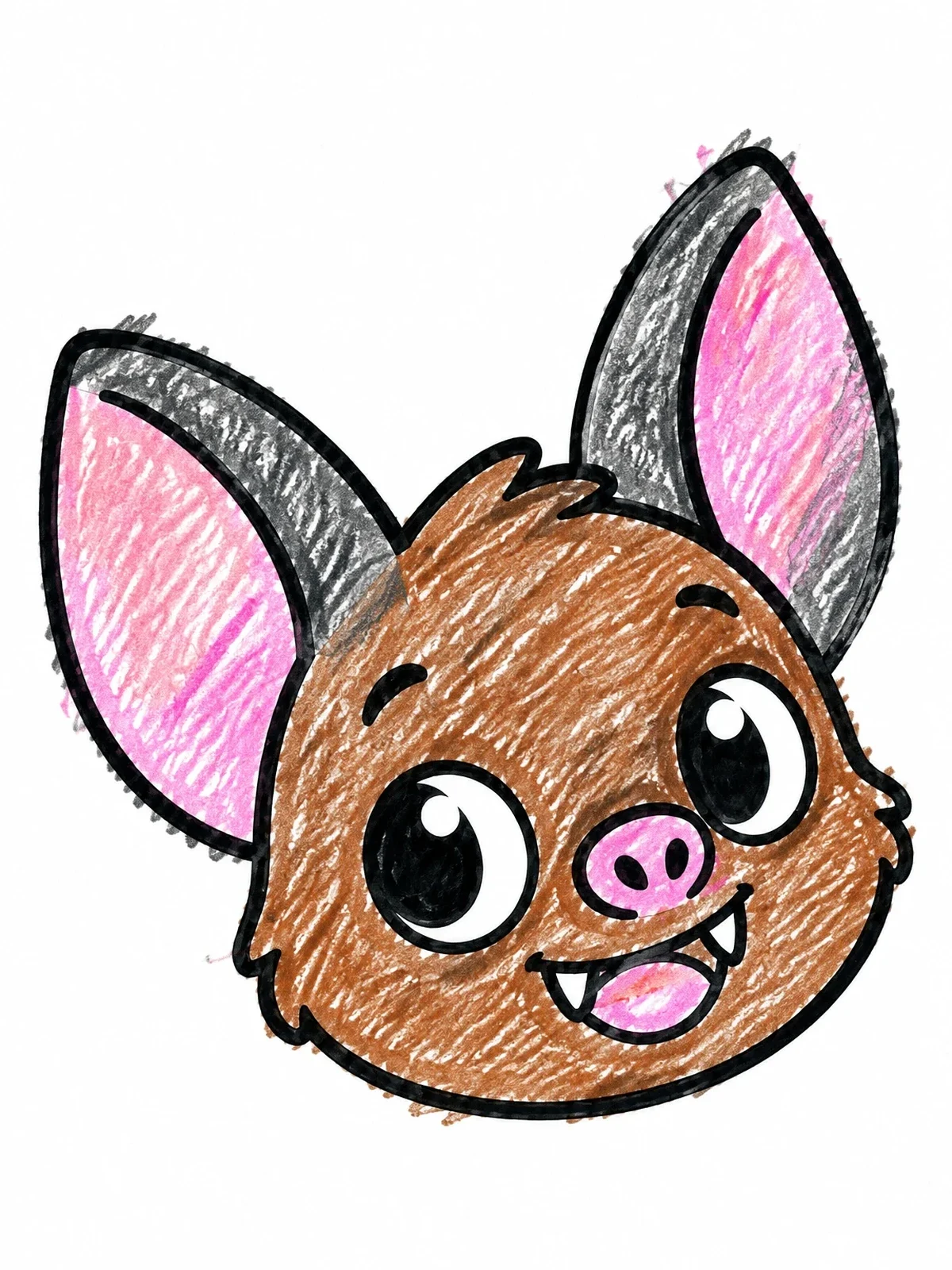 Colored example of the Cute Cartoon Bat Face coloring page