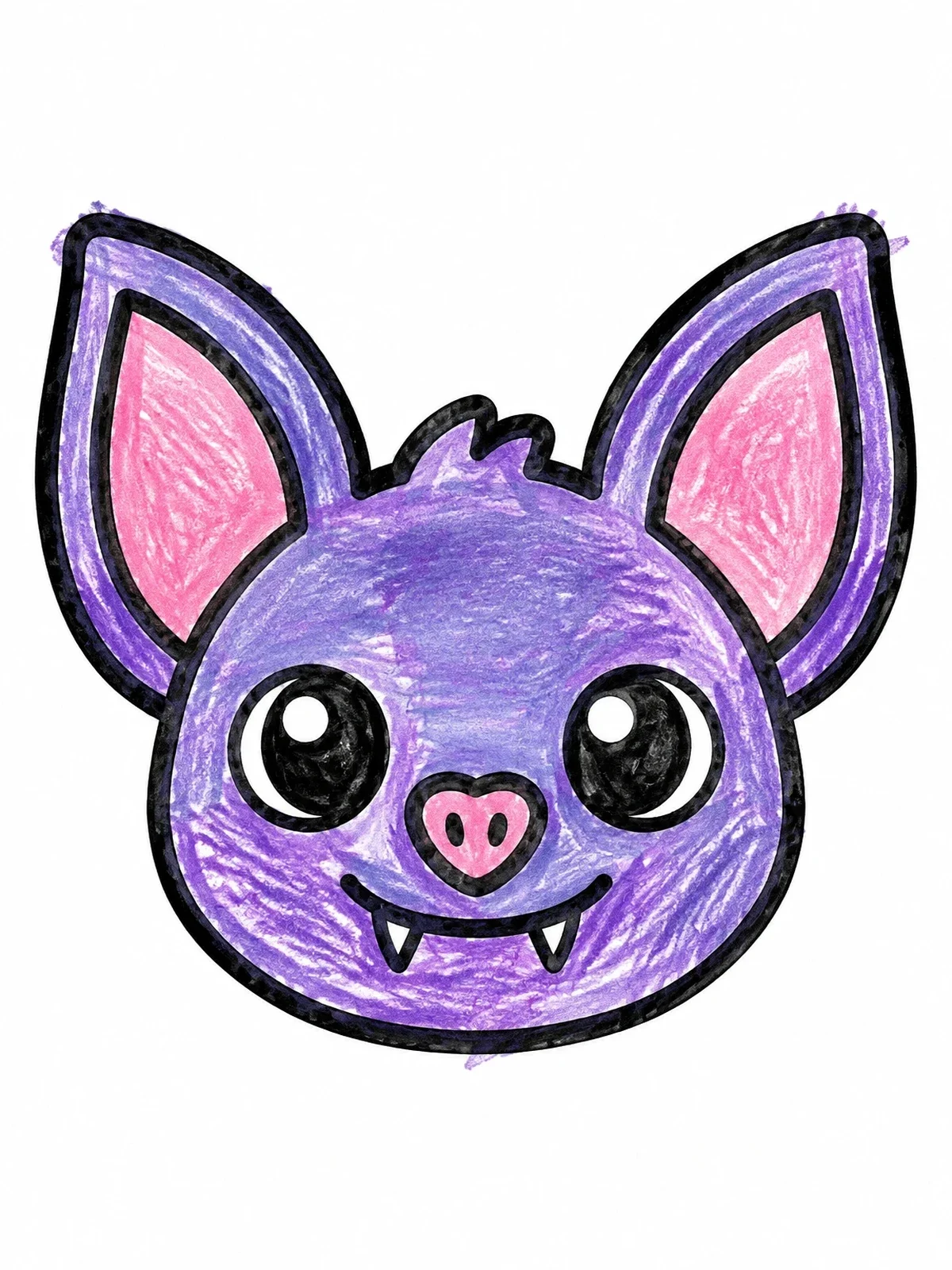 Colored example of the Cute Cartoon Bat Face coloring page