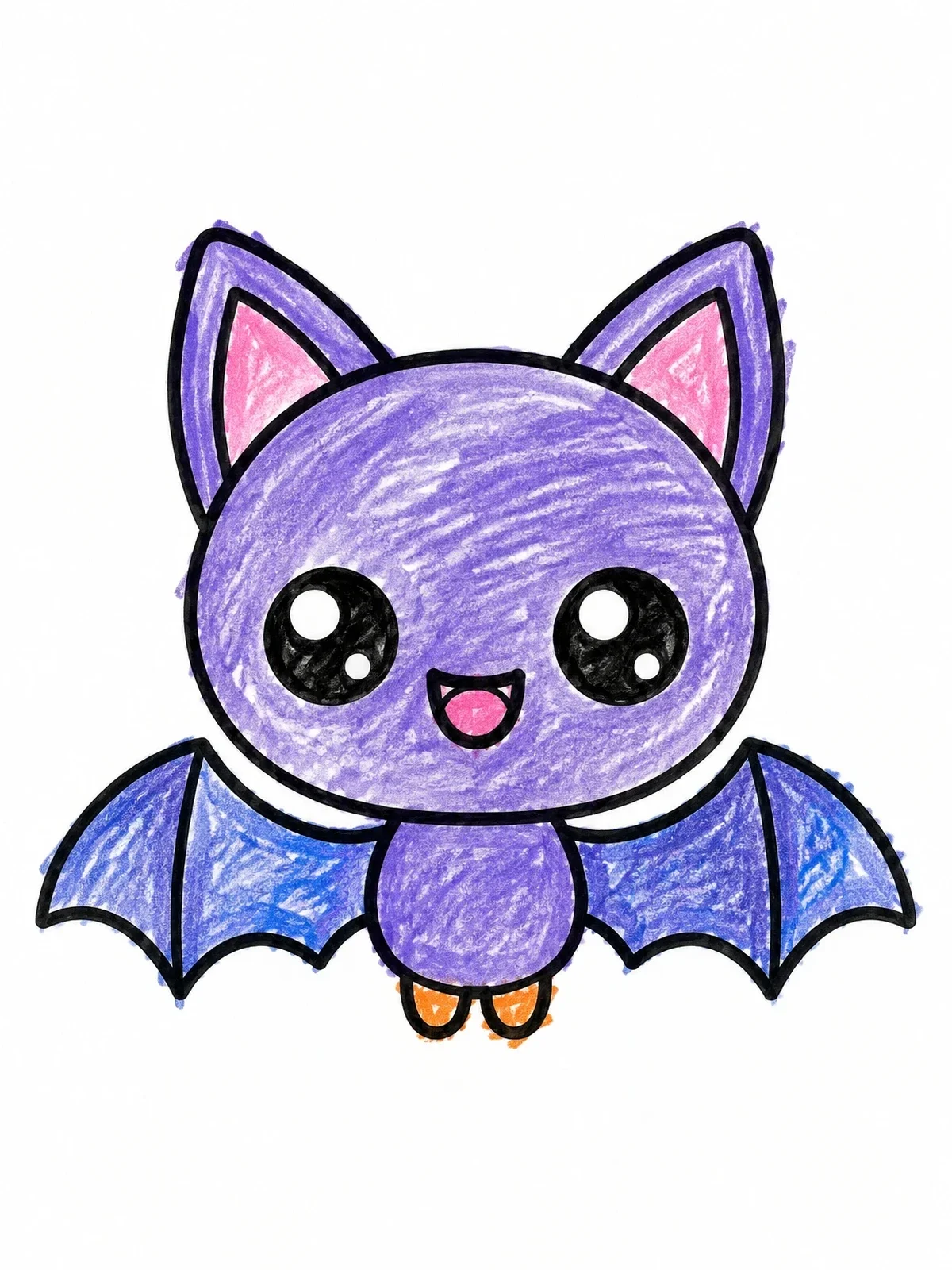 Colored example of the Cute Cartoon Bat coloring page
