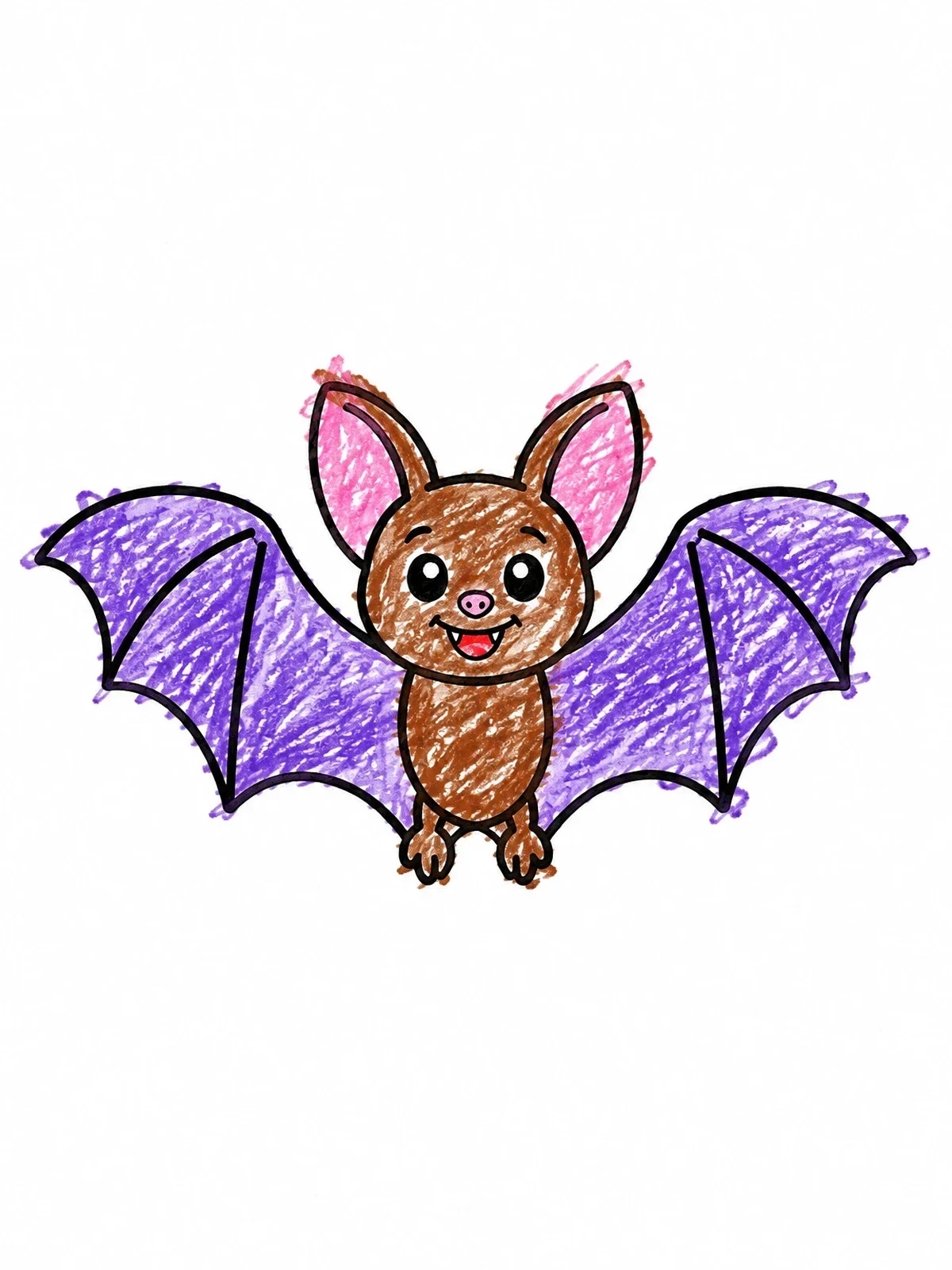 Colored example of the Cute Cartoon Bat In Flight coloring page