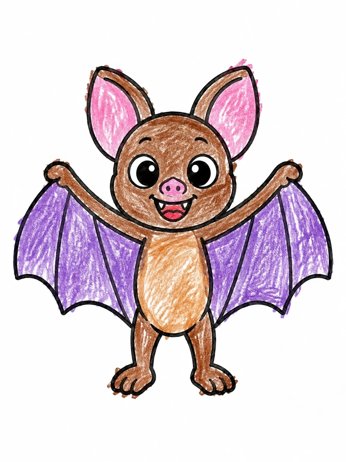 Colored example of the Cute Cartoon Bat Standing Up coloring page