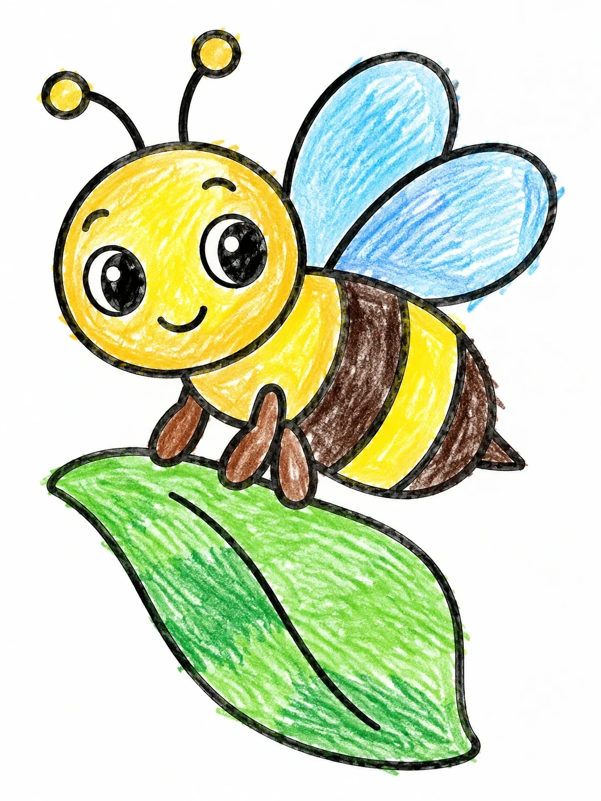 Colored example of the Cute Bumblebee On A Leaf coloring page
