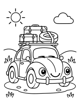 Free printable Cute Cartoon Beetle On A Road Trip coloring page