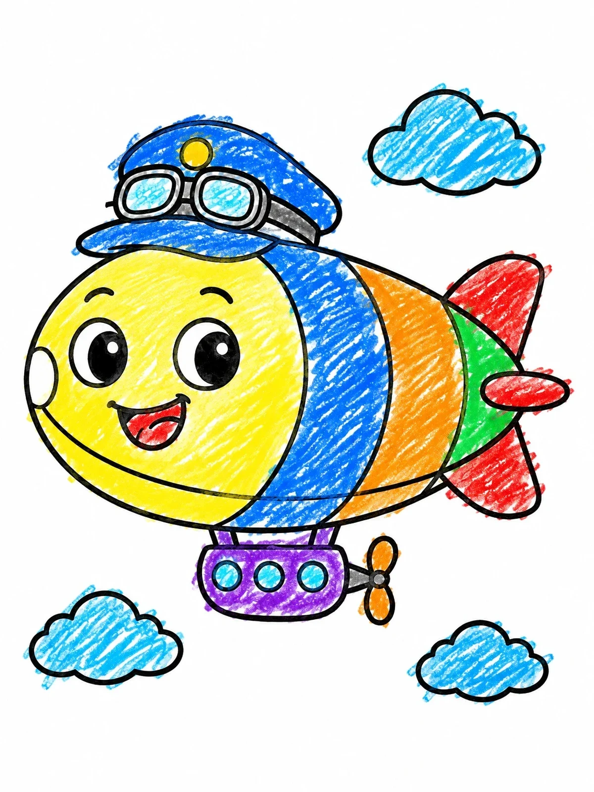 Colored example of the Cute Cartoon Blimp Captain coloring page