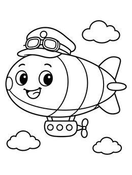 Free printable Cute Cartoon Blimp Captain coloring page