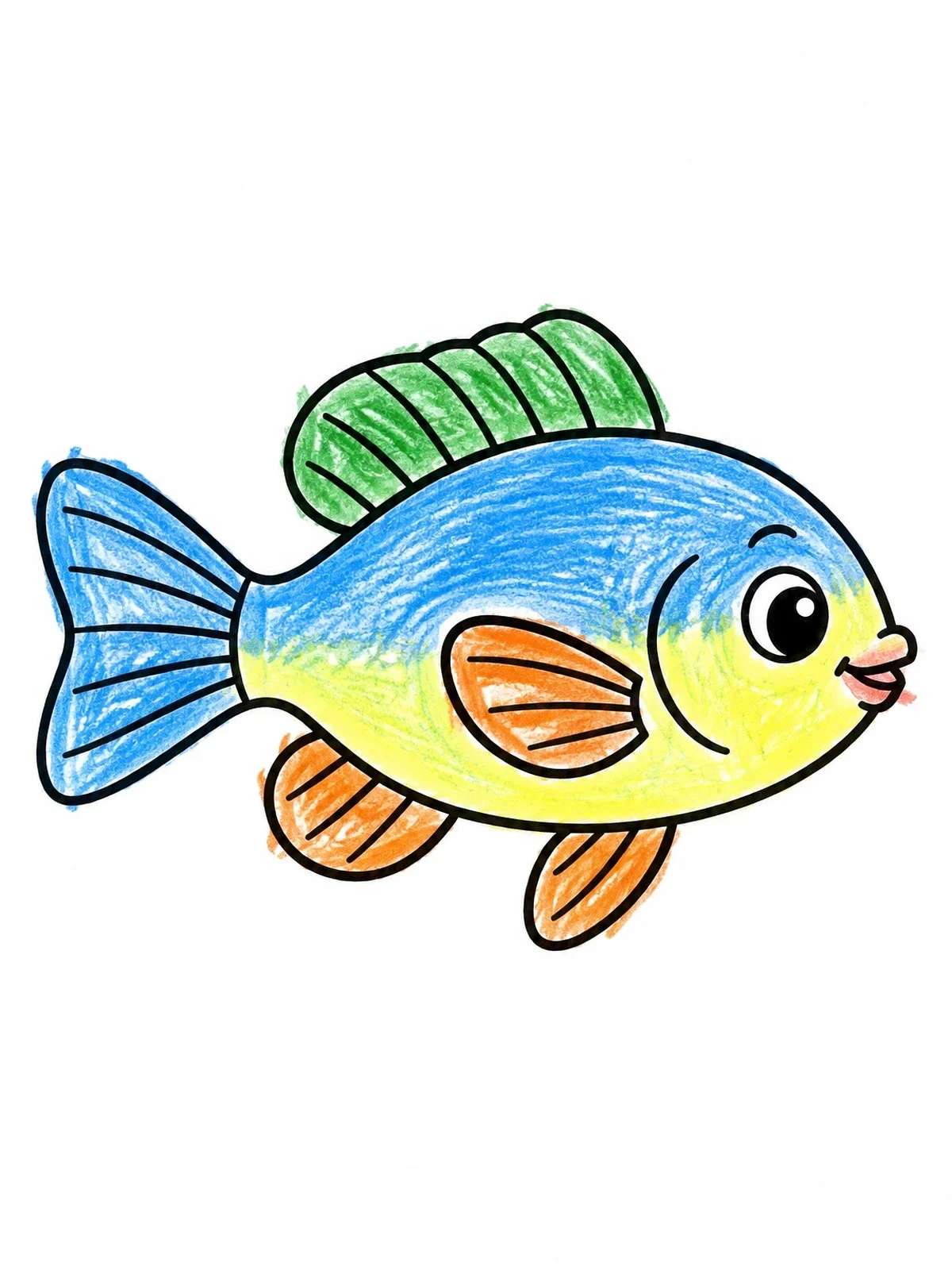 Colored example of the Cute Cartoon Bluegill Fish coloring page