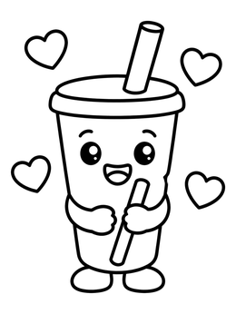 Free printable Cute Cartoon Boba Cup With Hearts coloring page