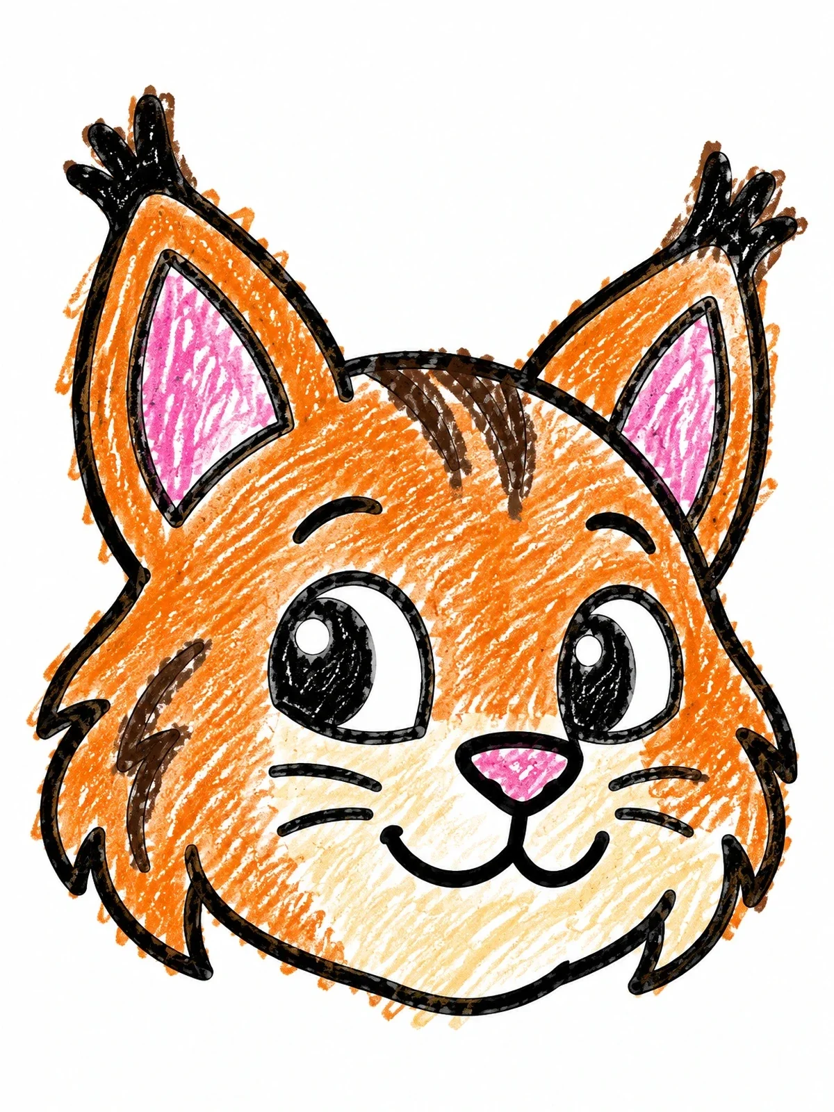 Colored example of the Cute Cartoon Bobcat Face coloring page