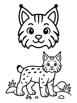 Free printable Cute Cartoon Bobcat And Portrait coloring page