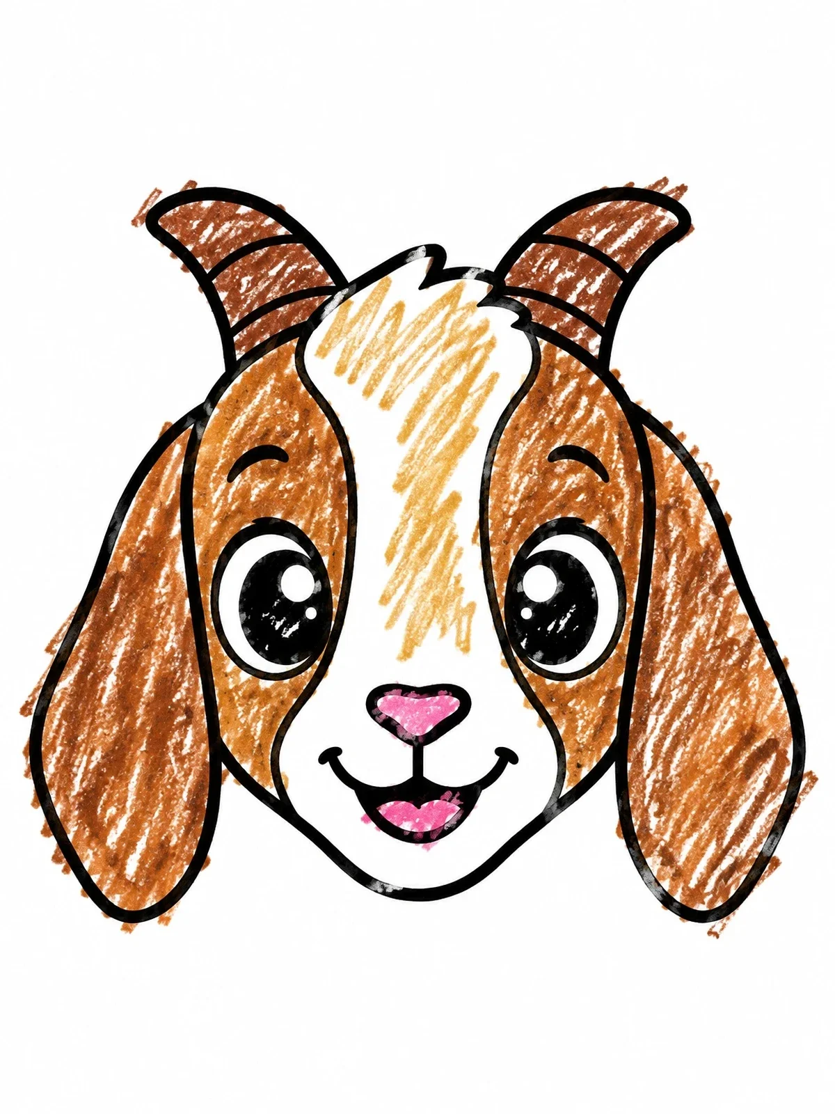 Colored example of the Cute Cartoon Boer Goat Face coloring page