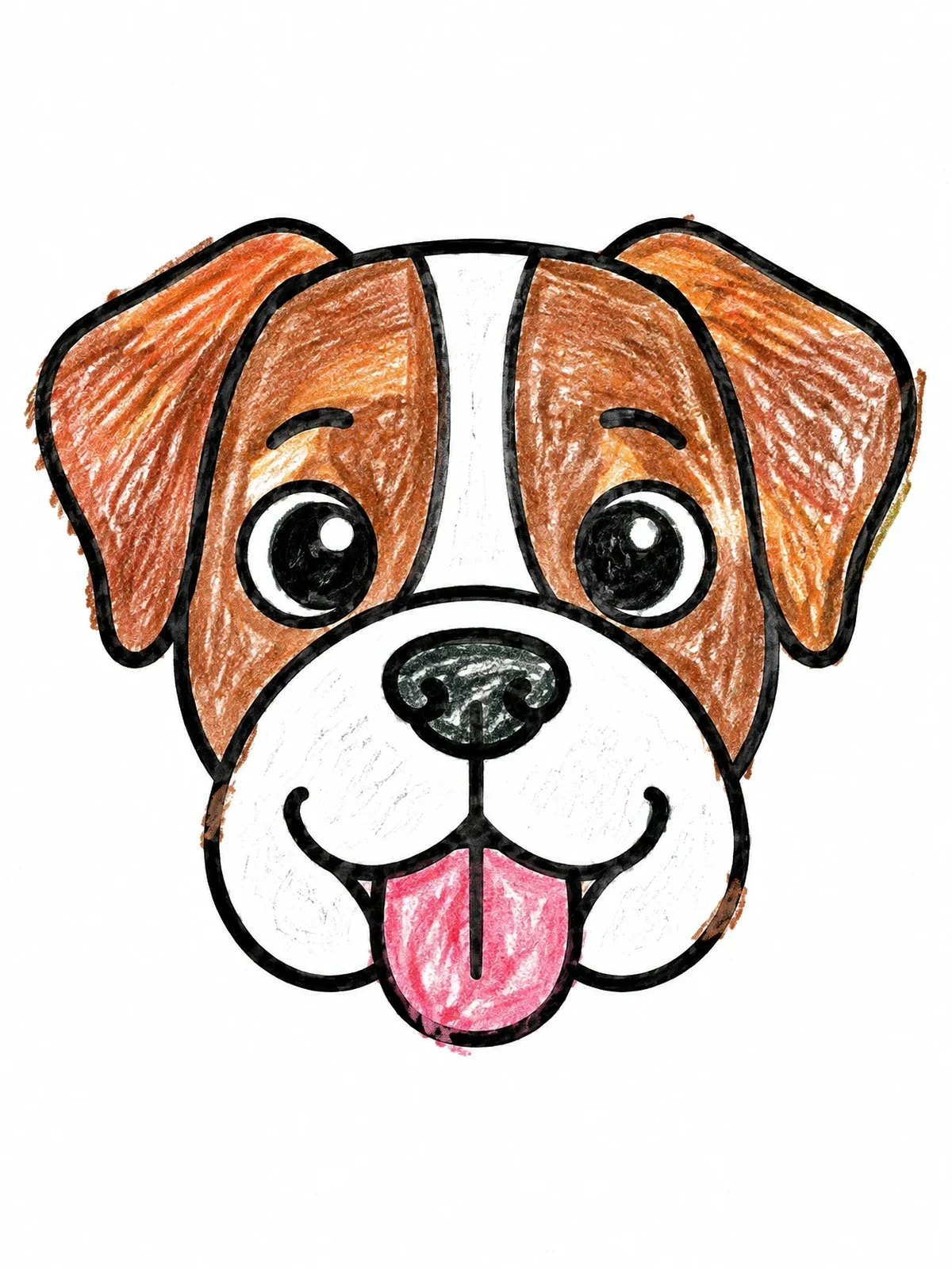 Colored example of the Cute Cartoon Boxer Dog Face coloring page