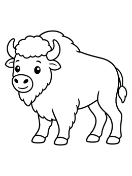 Free printable Cute Cartoon Buffalo Standing Proud coloring page