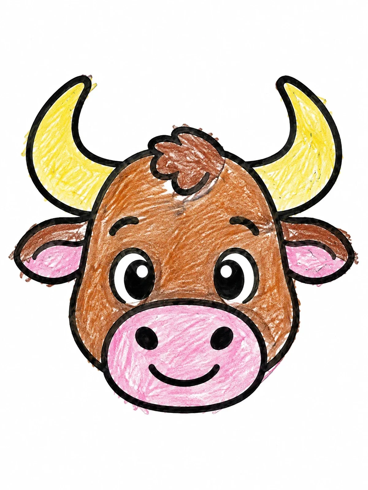 Colored example of the Cute Cartoon Bull Face coloring page