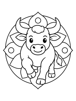 Free printable Cute Cartoon Bull With Mandala coloring page