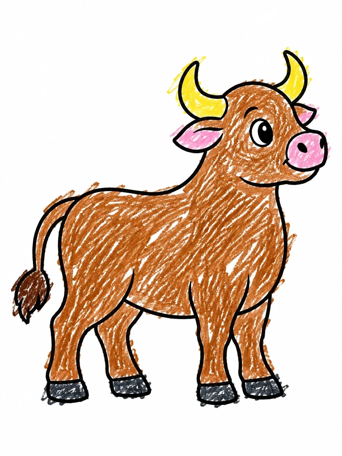 Colored example of the Cute Cartoon Bull Standing Proud coloring page
