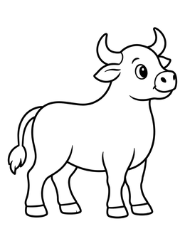 Free printable Cute Cartoon Bull Standing Proud coloring page
