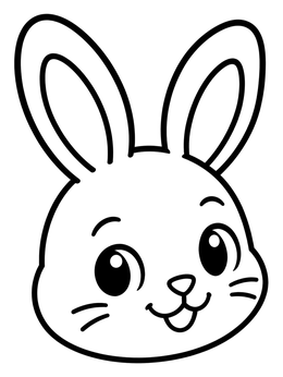 A smiling rabbit face in this simple bunny coloring page.