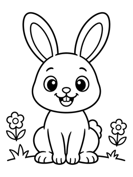 Free printable Cute Cartoon Bunny In Meadow coloring page
