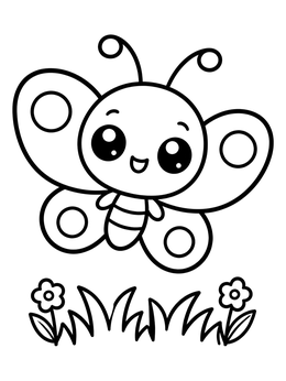 Free printable Cute Cartoon Butterfly Over Grass coloring page