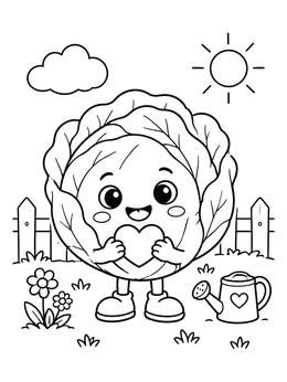 Free printable Cute Cartoon Cabbage In The Garden coloring page
