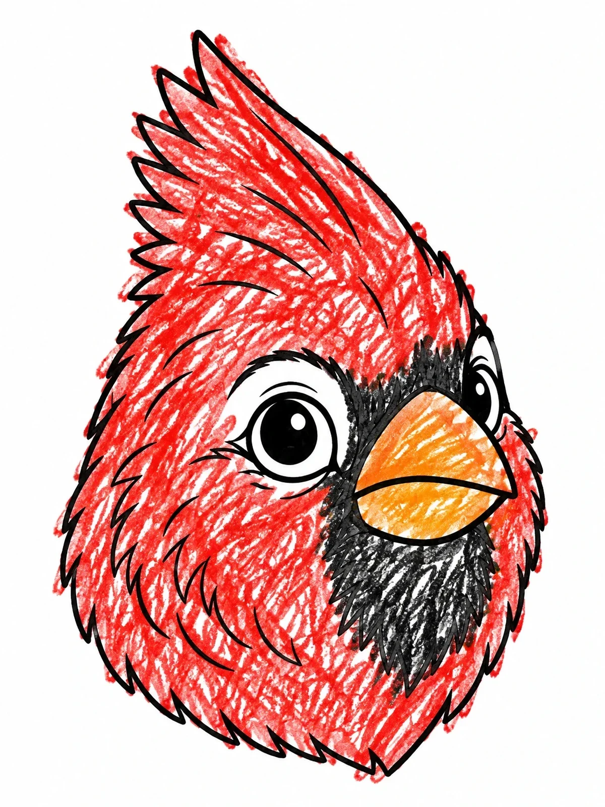 Colored example of the Cute Cartoon Cardinal Head coloring page