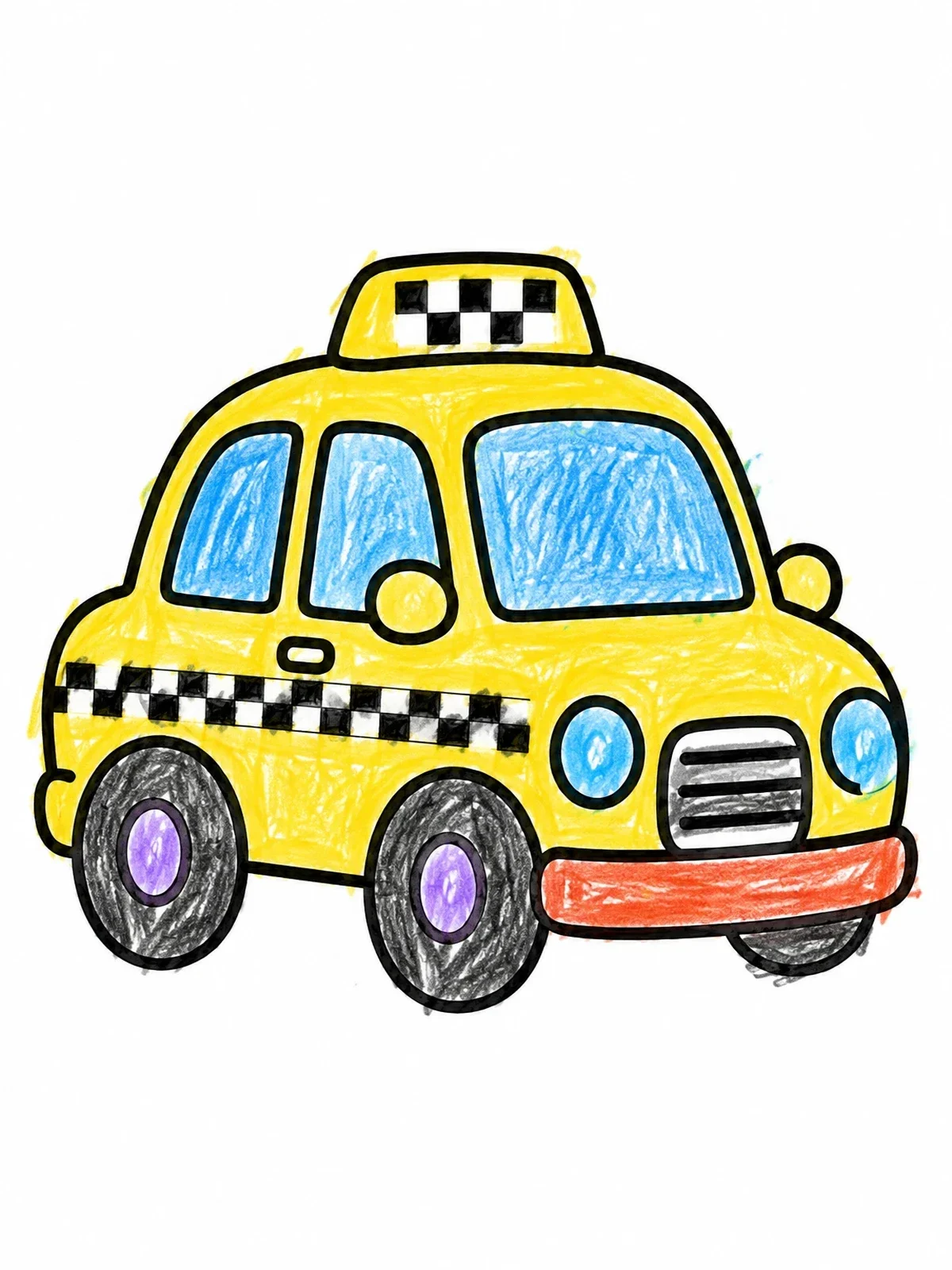 Colored example of the Cute Cartoon City Taxi Cab coloring page