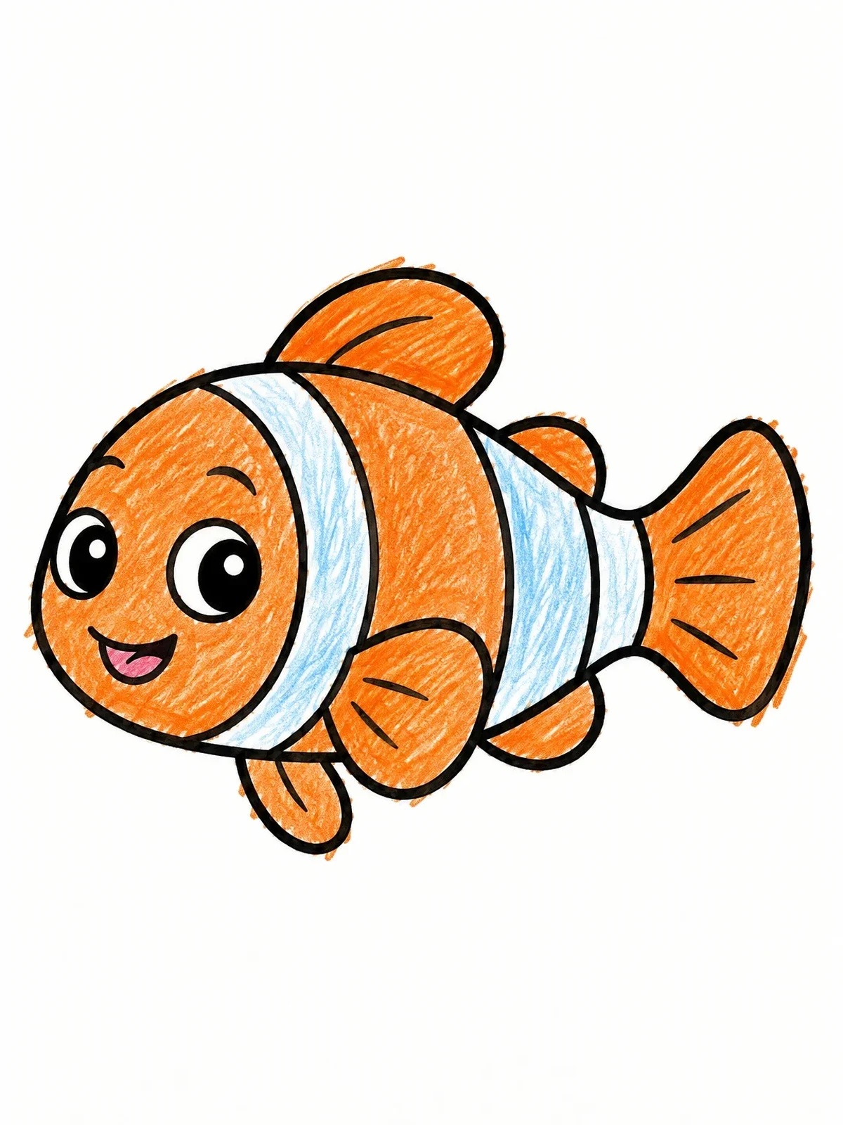 Colored example of the Cute Cartoon Clownfish Swimming coloring page