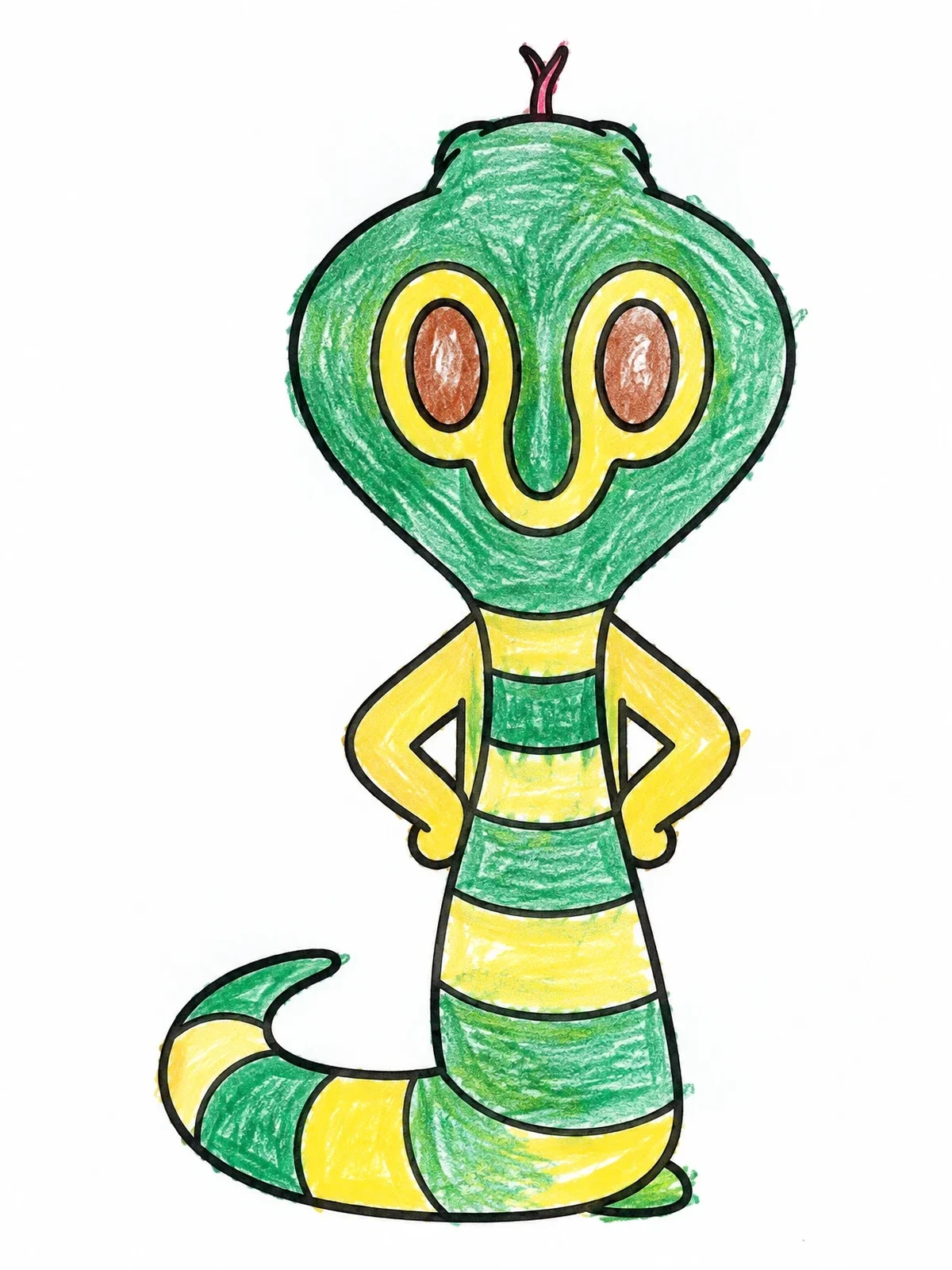 Colored example of the Cute Cartoon Cobra Standing Proud coloring page