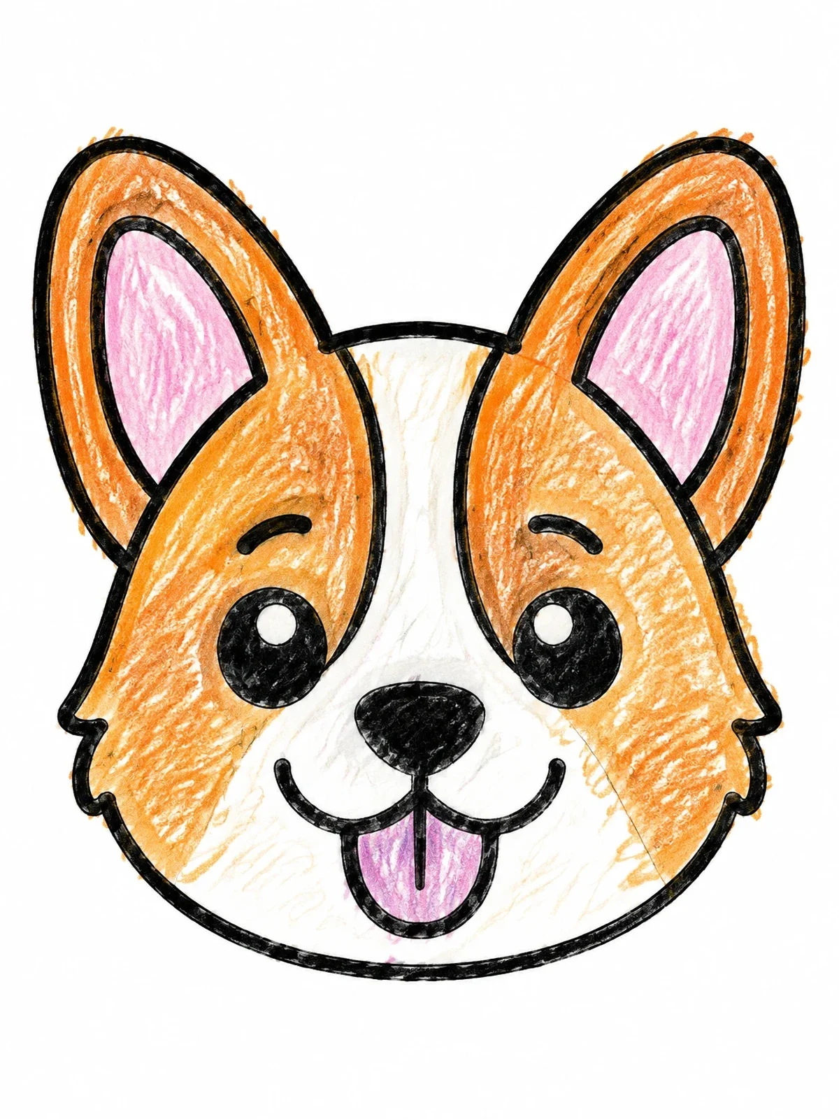 Colored example of the Cute Cartoon Corgi Face coloring page