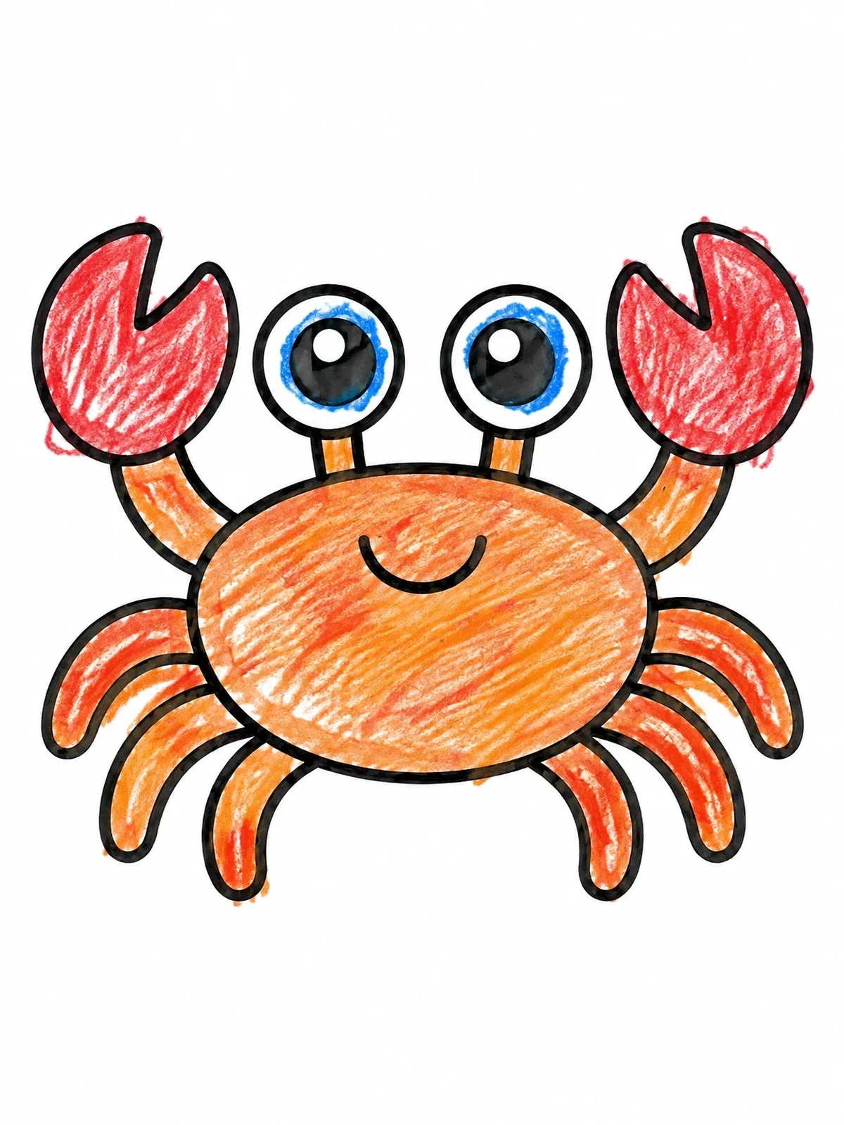 Colored example of the Cute Cartoon Crab With Claws coloring page