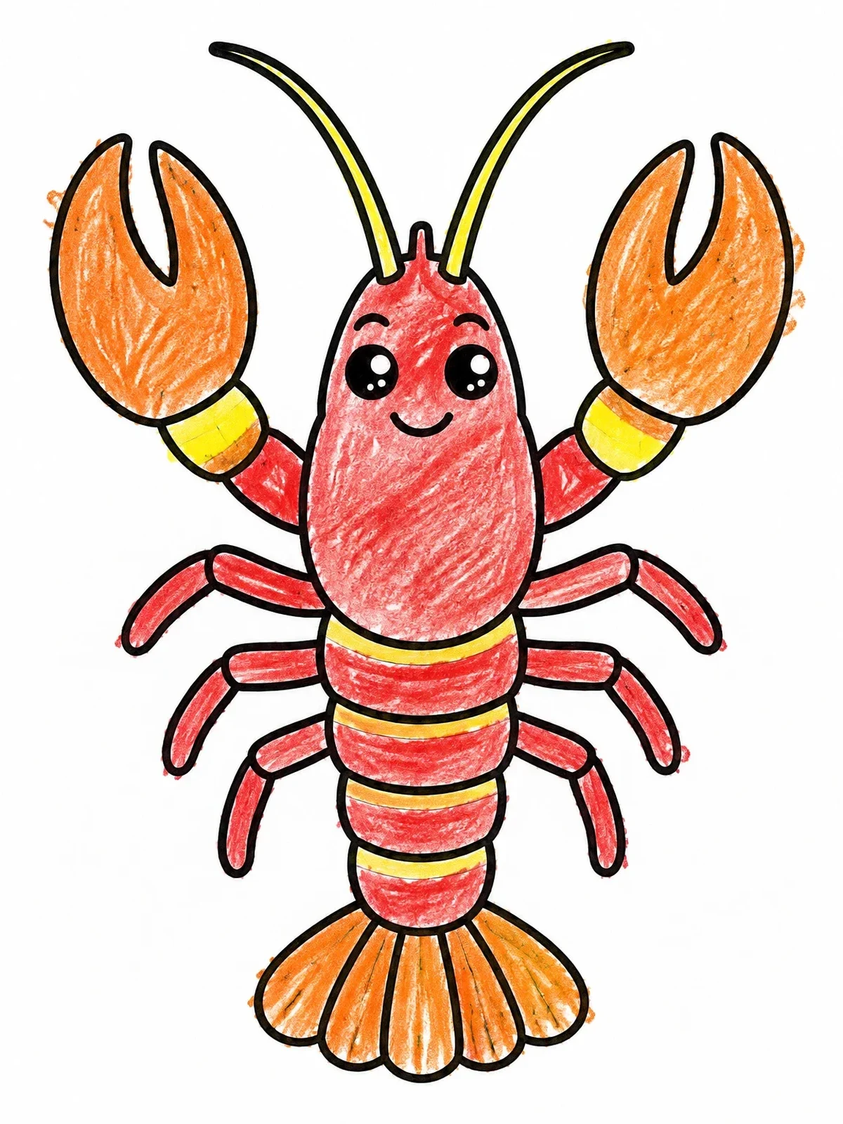 Colored example of the Cute Symmetrical Cartoon Crawfish coloring page