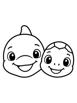 Free printable Cute Cartoon Dolphin And Sea Turtle coloring page