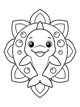 Free printable Cute Cartoon Dolphin In Floral Mandala coloring page