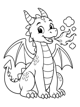 Free printable Cute Cartoon Dragon Breathing Fire coloring page