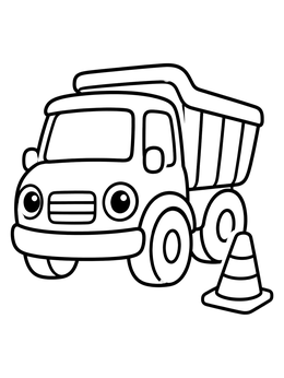 Free printable Cute Cartoon Dump Truck With Traffic Cone coloring page