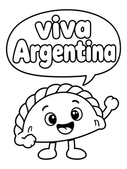 Free printable Cute Cartoon Empanada Saying Viva Argentina coloring page