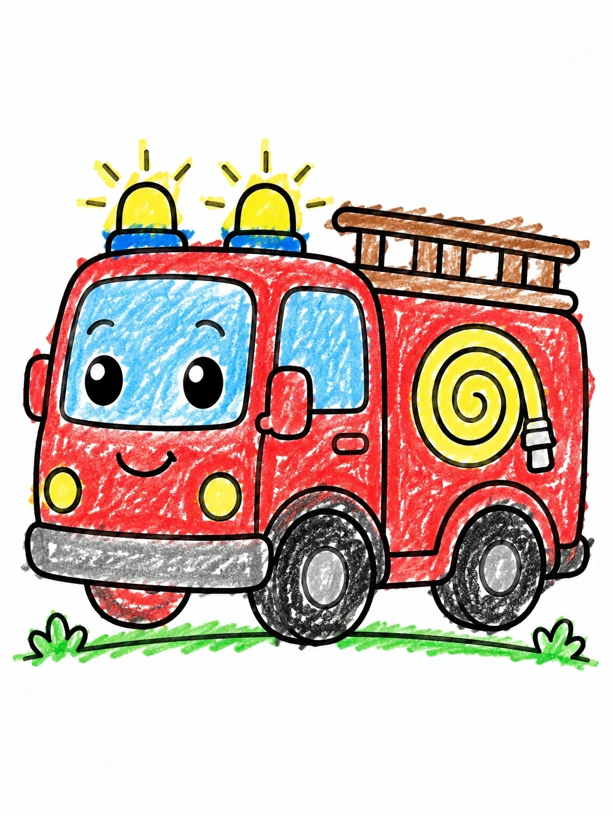 Colored example of the Cute Cartoon Fire Truck coloring page