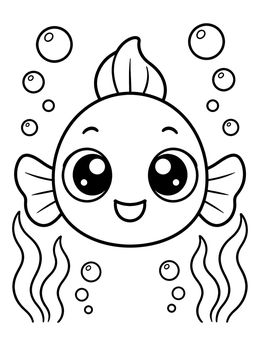 Free printable Cute Cartoon Fish With Bubbles coloring page