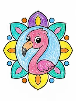 Flower Frame Simple Color Cute Cartoon Flamingo In Flower Frame Coloring Page