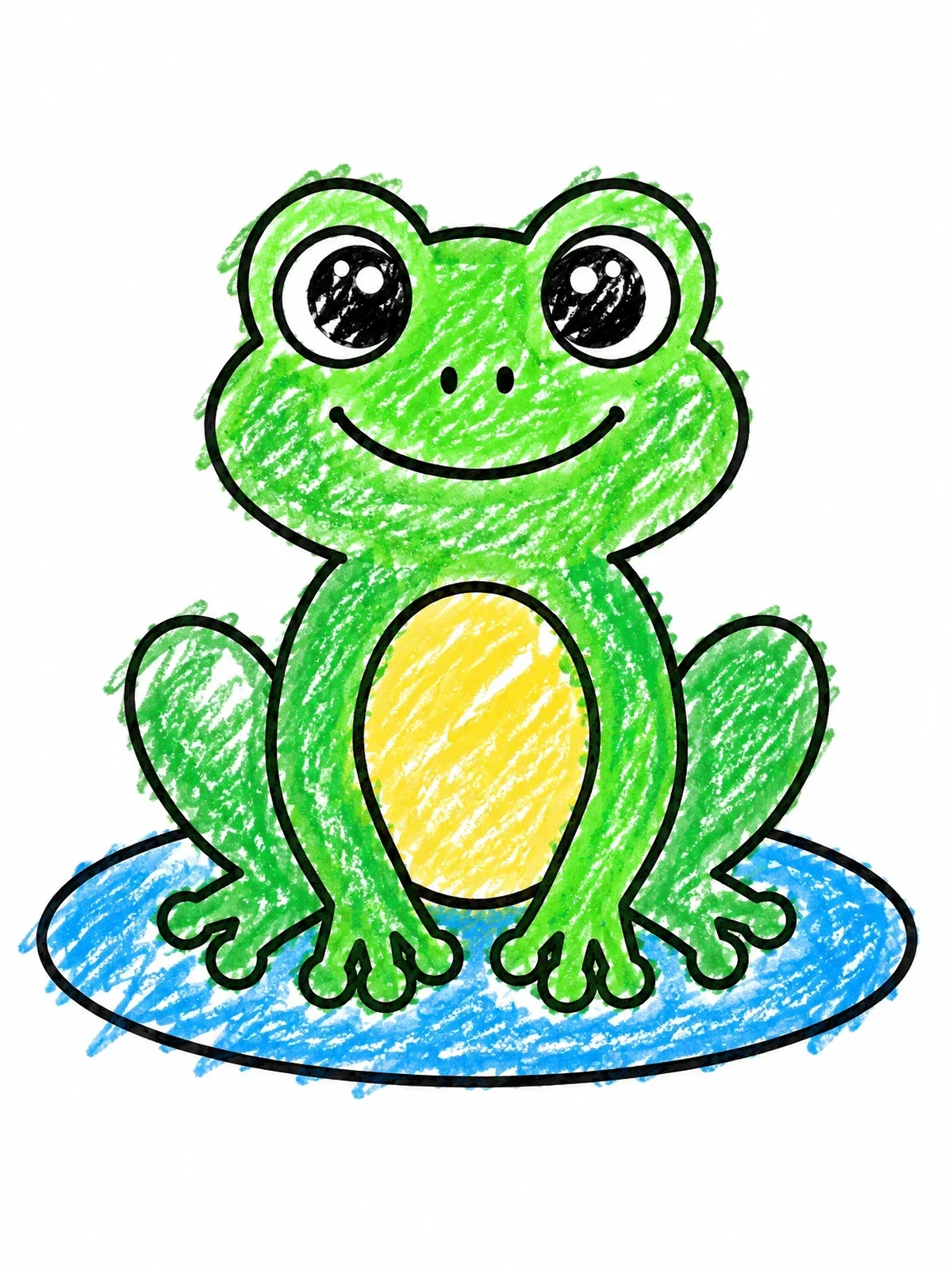 Colored example of the Cute Cartoon Frog On Lily Pad coloring page